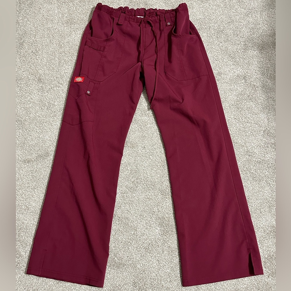 Dickies Small EDS Signature Drawstring burgundy cargo scrub pants